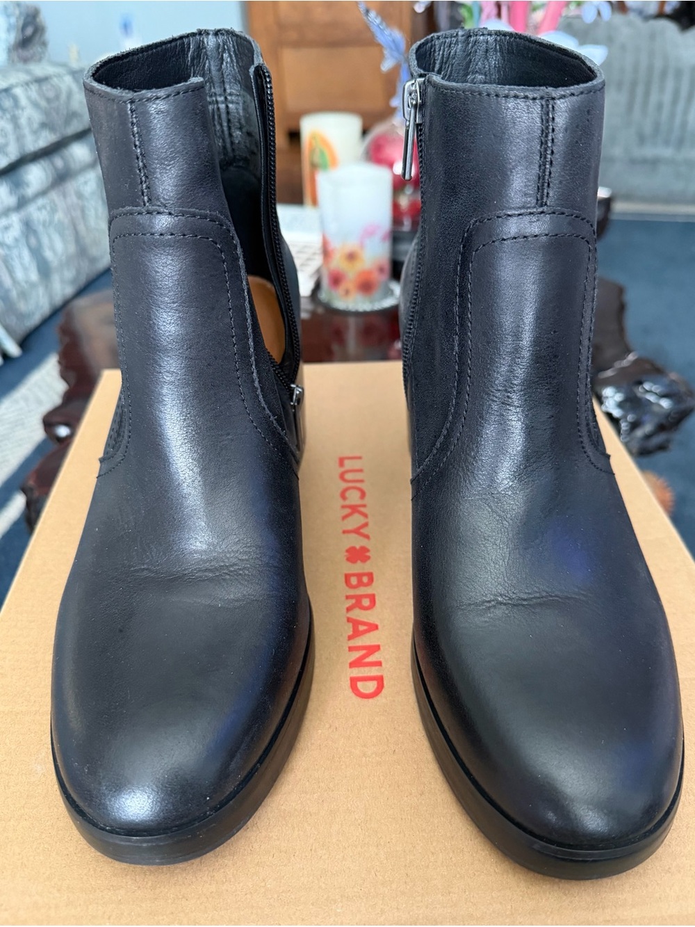 Lucky Brand Black Leather Ankle Booties with Side Zippers